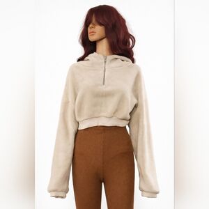 Urban Outfitters BDG Cream Fuzzy Cropped Hoodie Size S Petite
